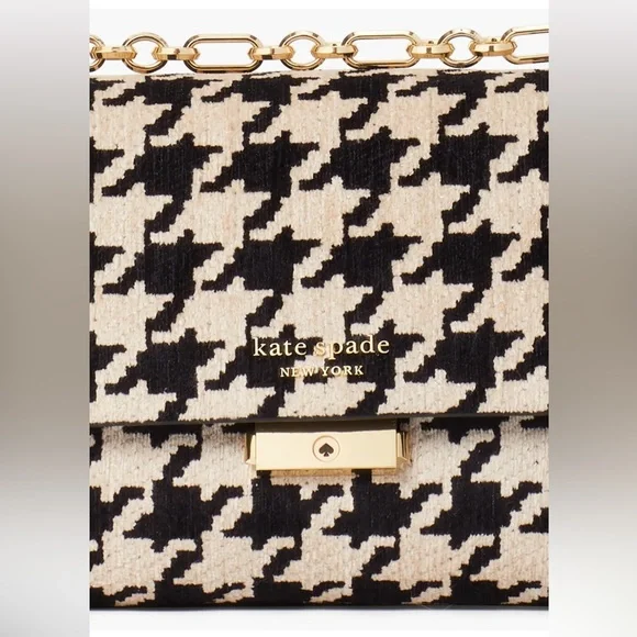 Kate Spade Carlyle Houndstooth Medium Shoulder Bag BLACK/WHITE NEW